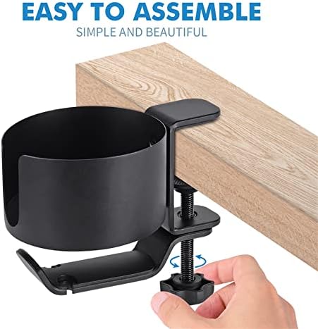 Headphone Stand 2 in 1 Desk Cup Holder Clamp Black, Under Table Headphone Holder Mechanical Telescoping Anti-Spill Cupholder with Cable Organizer, 360° Rotation Hanger Aluminum Alloy Stand Hook Headse - Image 4