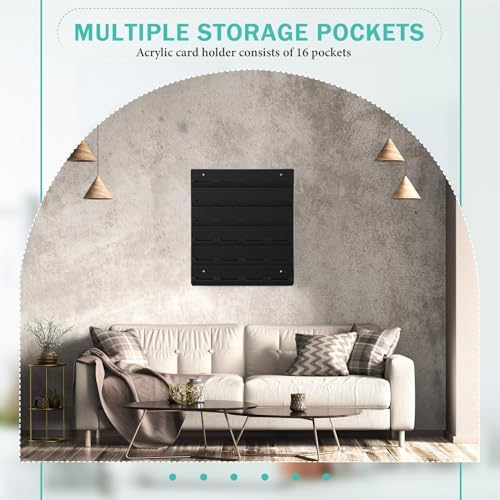 Suzile 2 Pcs 48 Business Card Holder Wall Mount 24 pockets each Business Card Display Wall with Hanging Hardware Acrylic Business Multiple Sticker Display for Office Home, 17.7'' x 15.7'', Black - Image 4