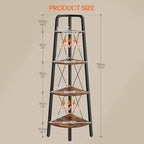 HOOBRO Corner Shelf, 4-Tier Corner Shelf Stand, 53.5" Tall Ladder Bookshelf, Industrial Corner Display Shelf Plant Stand for Living Room, Kitchen, Home Office, Rustic Brown BF144CJ01 - Image 3