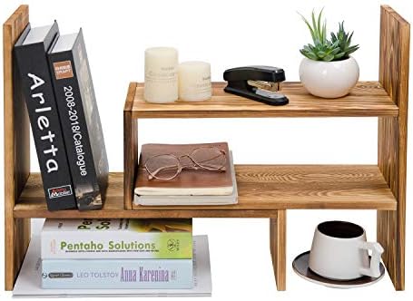 Adjustable Extendable Natural Wood Desktop Organizer Caddy Desk Organizer Countertop Shelf Bookcase Display Stand Rack Expandable Storage Office Home (Dark Brown) - Image 6