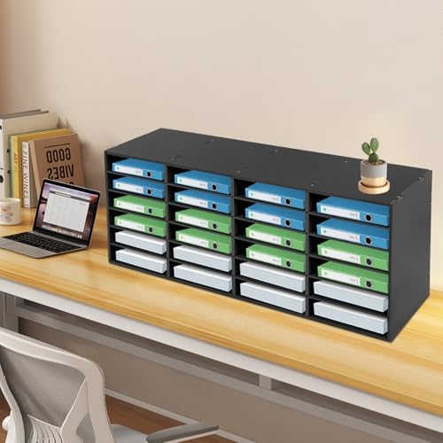 Literature Organizer, Mail Sorter Organizer, Student Mailbox Slot with Removable Shelves, for Desktop Bill Paper, for Classroom Office Home School (24 Compartments, Black) - Image 4