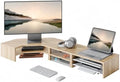 Fenge Dual Monitor Stand, Corner Desk Shelf with Drawer & Slide-Out Tray by Fenge
