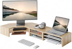 Fenge Dual Monitor Stand, Corner Desk Shelf with Drawer & Slide-Out Tray by Fenge