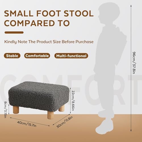 Small Foot Stool Ottoman, Sherpa Footstool Ottoman Foot Rest for Couch, Rectangle Footstools and Ottomans Small for Living Room, Entryway and Bedroom (Gray) - Image 2