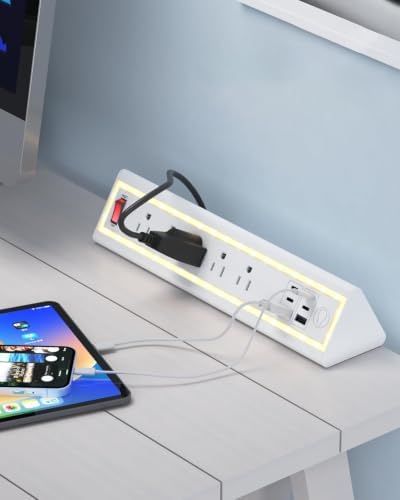 Desk Clamp Power Strip with Nightlight, 40W Fast Charging, 10FT Extension Cord, 4x20W USB-C & 2 USB Ports, 5 AC Outlets, Fits 1.69-Inch Table Edges - Image 3