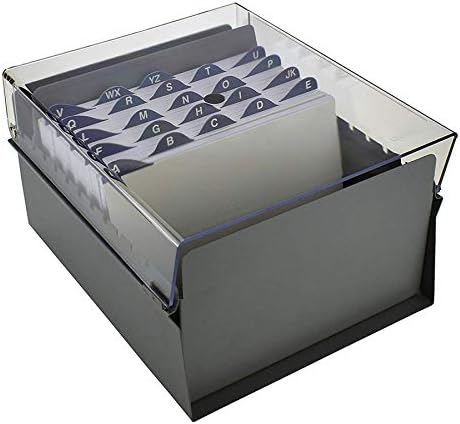 Acrimet 5 X 8 Card File Holder Organizer Box Metal Base Heavy Duty (AZ Index Cards and Divider Included) (Gray Color with Clear Crystal Plastic Lid Cover) - Image 3