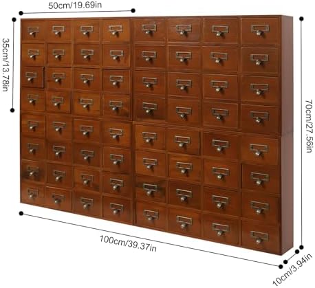 Vintage 64-Drawer Wooden Drawers Organizer, Stackable or Standalone Desktop Medicine Cabinet Organizer with Drawers & Labels Herbal、Tea Bag、Jewelry (Log Color) - Image 3
