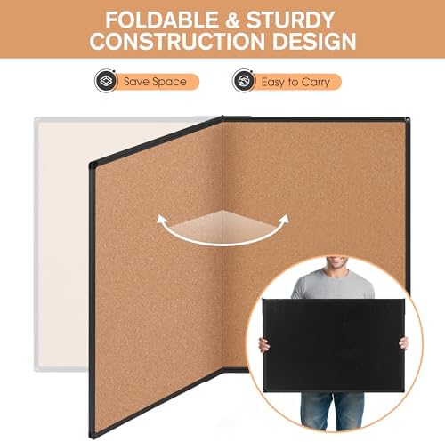 Extra Large Cork Bulletin Board 60" X 36", Foldable Notice Pin Board for Wall, Black Aluminum Framed 5'x3' Corkboard, Wall Mounted Noticeboard with 36 Push Pins for School, Home & Office - Image 4