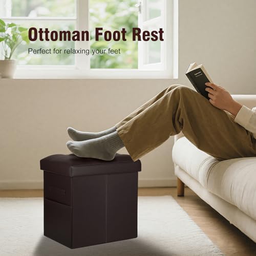 Storage Ottoman, 17" High Small Ottoman with Thicker Foam Padded Seat Brown - Image 4