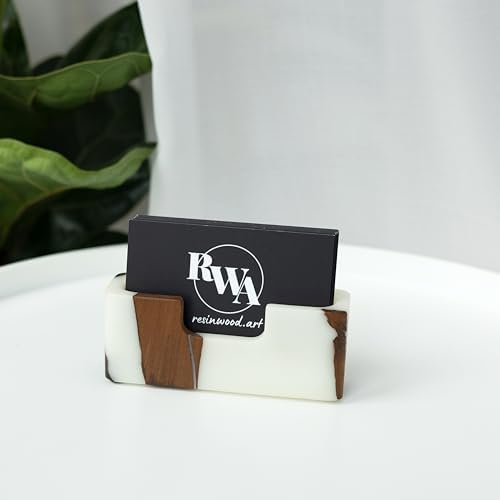 RWA Business Card Holder – Luxury Square Desk Organizer, Stylish Office Decor, Slim Card Holders - Wood & Epoxy Card Display Stand for Men and Women, Office Desk Accessories - SMART, platinum - Image 6