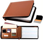 2Fold Zippered Business Checkbook Binder - 7 Ring Binder for Business Checks with Built-in Organizer and Card Case - PU Leather Portfolio for up to 600 3-Up Checks (Light Brown) by 2Fold