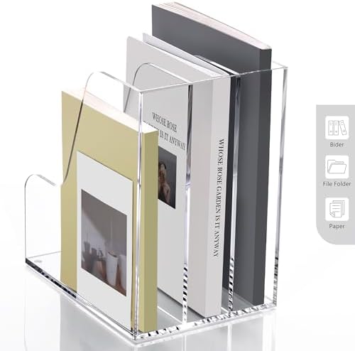 SANRUI Clear Vertical Magazine File Holder, Acrylic Desk Organizer and Storage Bins Holding for Magazines Binders, Notebooks, Envelopes A4 Folder Binder Holders Sorter, 3 Compartments - Image 6