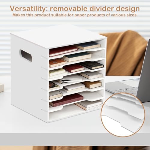 2PCS 7 Tiers 12" x 12" Scrapbook Paper Storage, Cardstock File Organizer with Adjustable Shelves, Construction Paper Organizer, Desktop File for Home Office School Classroom, White Wood Material - Image 4