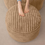 HIGOGOGO Round Stuffed Pouf Ottoman, Corduroy Poufs with High-Density Foam Filling, Furry and Fluffy Pouf Foot Stool Storage Ottoman, 20 X 15 Floor Poufs Foot Rest for Living Room, Brown by HIGOGOGO
