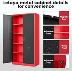 Letaya Metal Storage Cabinets with Lock, 72" Tall Locker Organizer Steel Cabinets, Adjustable Layers Shelves 2 Doors for Home, Office, Warehouse,Garage(Black Red) - Image 4