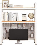 Desk Hutch Desktop Bookshelf, 2 Tier Computer Desktop Bookshelf with Pegboard,Wood Hutch Bookcase Organizer,Multipurpose Countertop Storage Shelf,Display Shelf Rack for Home Office Dorm by Unknown