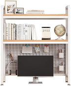 Desk Hutch Desktop Bookshelf, 2 Tier Computer Desktop Bookshelf with Pegboard,Wood Hutch Bookcase Organizer,Multipurpose Countertop Storage Shelf,Display Shelf Rack for Home Office Dorm by Unknown