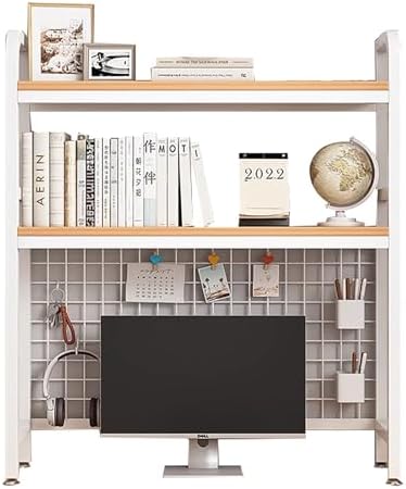 Desk Hutch Desktop Bookshelf, 2 Tier Computer Desktop Bookshelf with Pegboard,Wood Hutch Bookcase Organizer,Multipurpose Countertop Storage Shelf,Display Shelf Rack for Home Office Dorm by Unknown