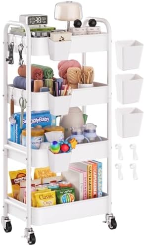 4 Tier Rolling Storage Cart Metal with Wheels, 37in Heavy Duty Roller Carts by Aofure