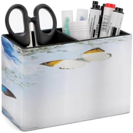 PU Leather Multi-Compartment Pen Holder Desktop Organizer Pencil Cup Storage Caddy for Office Home Supplies Wild Flowers Monarch Butterflies Lily by Unknown