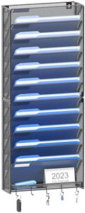 OUTWOLF Hanging Wall File Organizer with Hooks, 12 Tier Vertical Wall Mount File Holder, File Folder Wall Organizer for Office by OUTWOLF