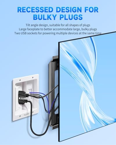 in Wall Cable Management Kit for TV, Recessed Outlet with USB, TV Cable Hider Wall Kit, Wall Cable Management for Low Voltage, TV Cord Hider for Wall Mounted TV, White - Image 3