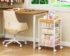 SWTYMIKI Rolling Cart with Drawers - Under Desk Storage Cart with Wheels, 4 Metal Drawers, Wood Top, Utility File Cart for Office Organization, Art, Craft, Classroom, Kitchen, Bedroom White - Image 2