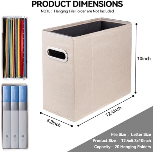 6 Packs Letter Size File Organizer, File Folders Organizer, Fabric Storage Box, Collapsible Paper Organizer with Metal Handle, Smooth PVC Rails, Only Box (Beige) - Image 2