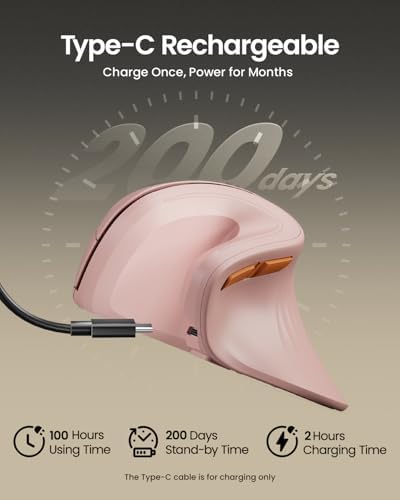 ProtoArc EM11 NL Wireless Ergonomic Vertical Mouse, Rechargeable, Pink - Image 3