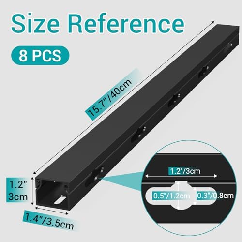 Cable Raceway - Magnetic Cable Management Under Desk with Upgraded Aesthetic Large Hole, Cord Organizer Kit for Hiding Computer, Gaming Desk, Network, Power Cord, TV - 8PCS 8x15.7in Black - Image 2