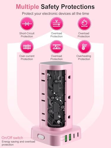 6FT Power Strip Tower Surge Protector, 12 Wide Spaced Outlets, 4 USB - Image 7