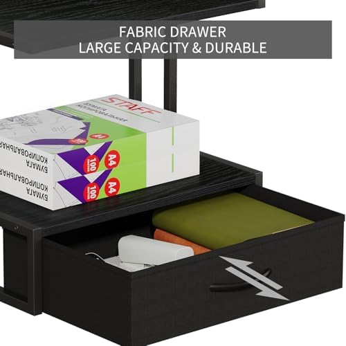 Printer Stand with Storage for Desk, with Fabric Drawer Desktop Printer Stand Shelf Organzier for Home Office, for Above and Under Desk Printer Table, Fax Machine Copier Scanner, Black - Image 2