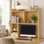 knoworld Desktop Bookshelf for 27" Monitor, 36.4" Tall Dorm Desk Hutch Organizer with 5 Shelves & 1 Drawer, Engineered Wood Desk Shelf for Computer Desk, Natural - Image 3