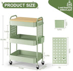 3 Tier Rolling Cart with Table top, Metal Utility Cart with DIY Pegboard - Image 2