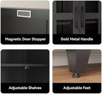 COFaR 71" Black Metal Pantry Cabinet with Glass Doors for Living Room - Image 4