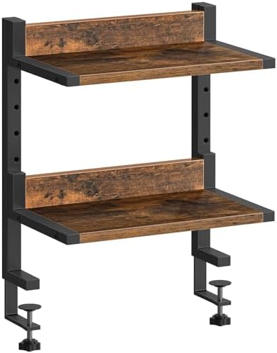 HOOBRO Clamp On Desk Shelf, 2-Tier Desktop Organizer, Space-Saving Desk Shelf with Adjustable Shelves, for Office, Study, Entertainment Accessories, Rustic Brown and Black BF32SJ01 by HOOBRO