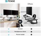 Fenge Dual Monitor Stand, Wooden Desk Shelf with Headphone & Phone Holder - Image 5