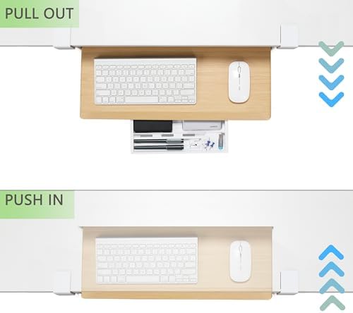 ETHU Small Keyboard Tray Under Desk with Metal Rail, 19.7x11.8", Oak - Image 3