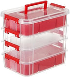 JUXYES 4-Tiers Plastic Stack Carry Storage Containers Box wih Handle Lids by JUXYES