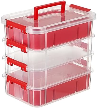 JUXYES 4-Tiers Plastic Stack Carry Storage Containers Box wih Handle Lids by JUXYES