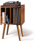 2BHOME Wooden LP Record Player Stand with 4 Cabinets, Holds up to 100 Vinyls, Metal Record Storage Holder and Organizer Table, Classical Design for Files/Book (Mid-Century Modern) by 2BHOME