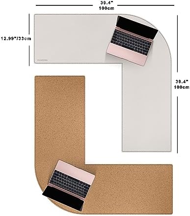 MAIDERN (40”+ 40”) x 13” L Shaped Corner Desk Mat, Cork & Leather Dual Sided Desk Pad for Gaming Computer Office Home (Cream) - Image 2