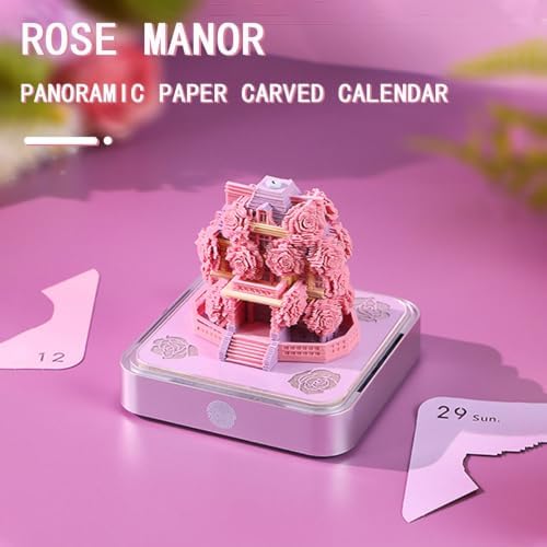 3d Calendar 2027,Hand Tear DIY Art 3d Calendar,Perfect Combination Of Artistic And Practical Design With Lights,Suitable For Note Taking,Decorative Ornaments,Holiday Gifts (Rose Manor) - Image 2