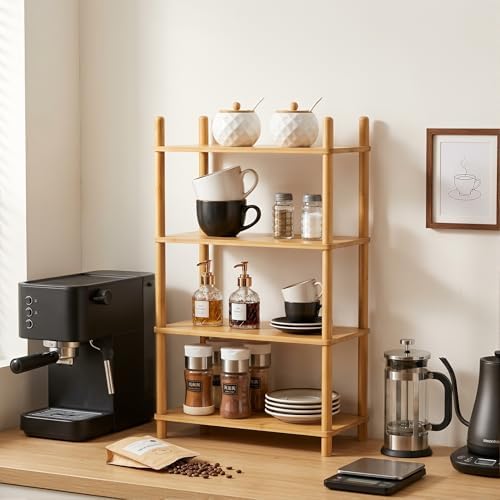 4‑Tier Bamboo Coffee Bar Organizer, Countertop Display Stand Shelf,Natural by WooFawn