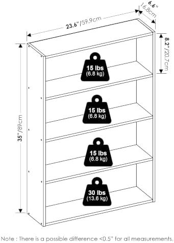 Furinno Basic Book Shelf, 4-Tier Bookcase with Open Shelf, Bookshelf, Cube Storage Organizer, 6 x 24 x 35, for Living Room, Bedroom, Home Office, Espresso - Image 3