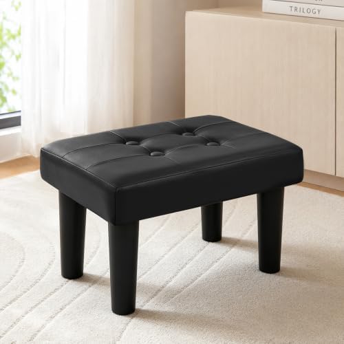 CAROLMADE Footstool Ottoman with Legs, PVC Small Foot Rest Under Desk, Ottoman with Storage for Living Room, Bedroom, Entryway Black by CAROLMADE