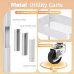 KINGRACK 3 Tier Metal Rolling Cart with Drawer, White Utility Storage Cart - Image 4
