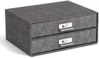Bigso Birger 2-Drawer Canvas Fiberboard Easy Pull Handle Box - Desktop Drawers for A4 and Letter Size Papers - Desk Drawers with Metal Label Holder - 13.1in x 10in x 5.7in - Melange Grey - Image 3