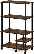 Furinno Turn-N-Tube 4-Tier Toolless Multipurpose Printer Stand Display Storage Shelf with Wheels, Amber Pine/Black - Image 3