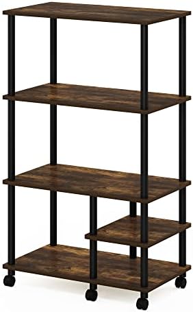 Furinno Turn-N-Tube 4-Tier Toolless Multipurpose Printer Stand Display Storage Shelf with Wheels, Amber Pine/Black - Image 3